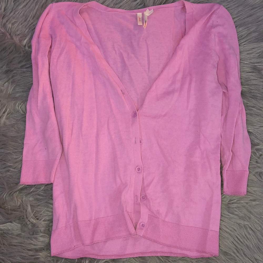 Pink cardigan sweater